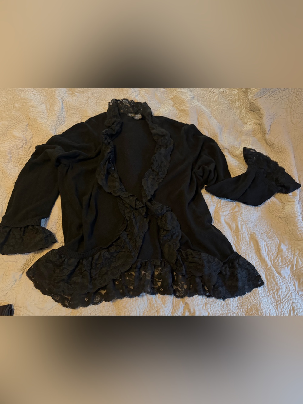 Inc Victorian-goth black Lace-Trim Open Cardigan Jacket